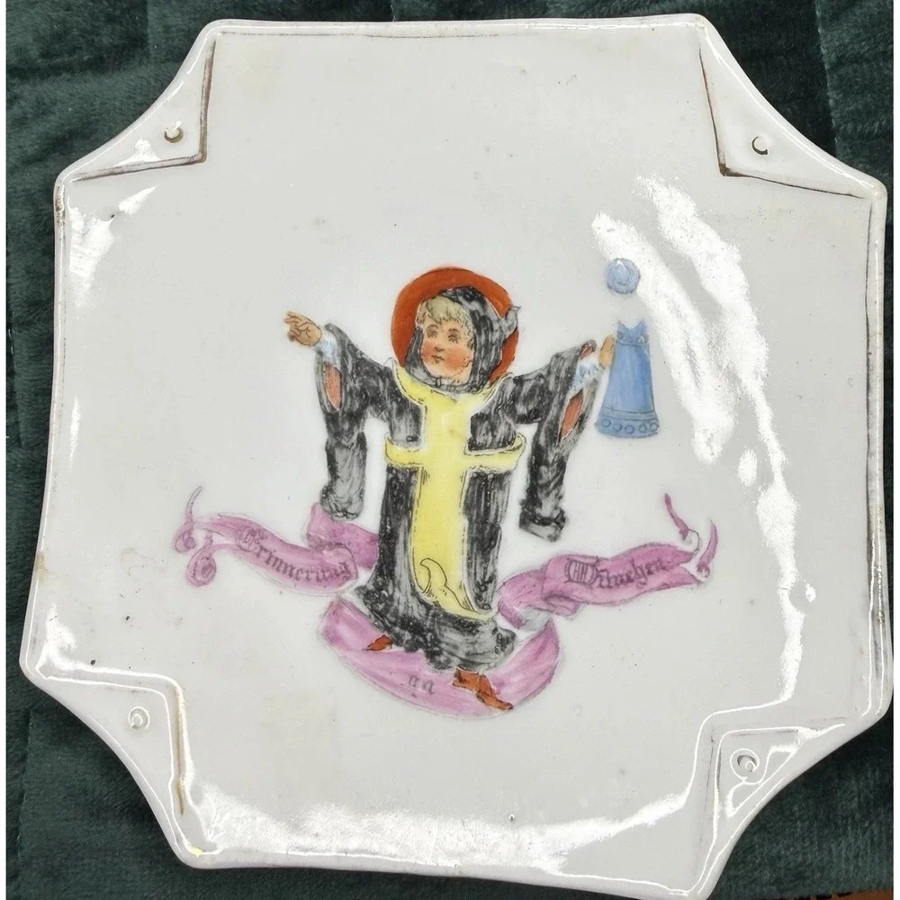 Vintage Trinket Dish Religious Boy Saucer Kitsch